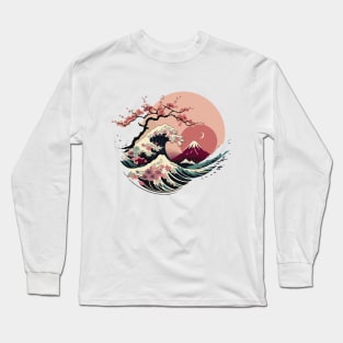 Japanese Cherry Blossom X The Great Wave off Kanagawa Long Sleeve T-Shirt